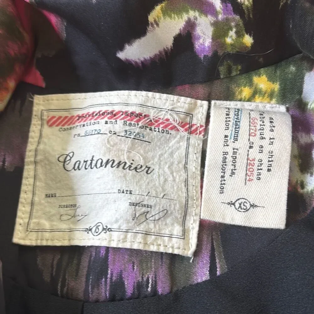 Anthropologie Cartonnier black floral silky blazer jacket XS Rhian summer weight